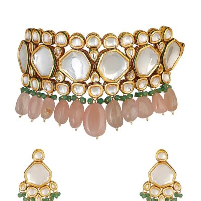 Gold Plated Kundan Pendant Drop Choker Set