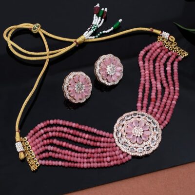 Rose Gold Plated AD Studded Jewellery Set