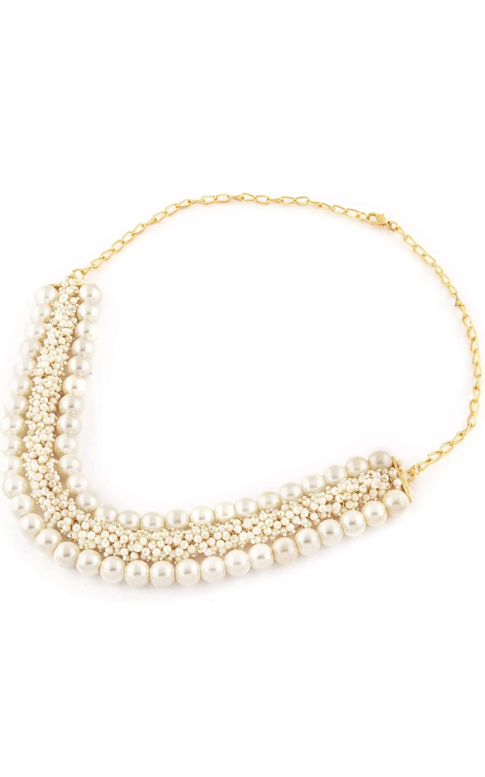 Gold Tone Multistrand Cluster Pearls Choker Necklace & Earring Set - Image 6
