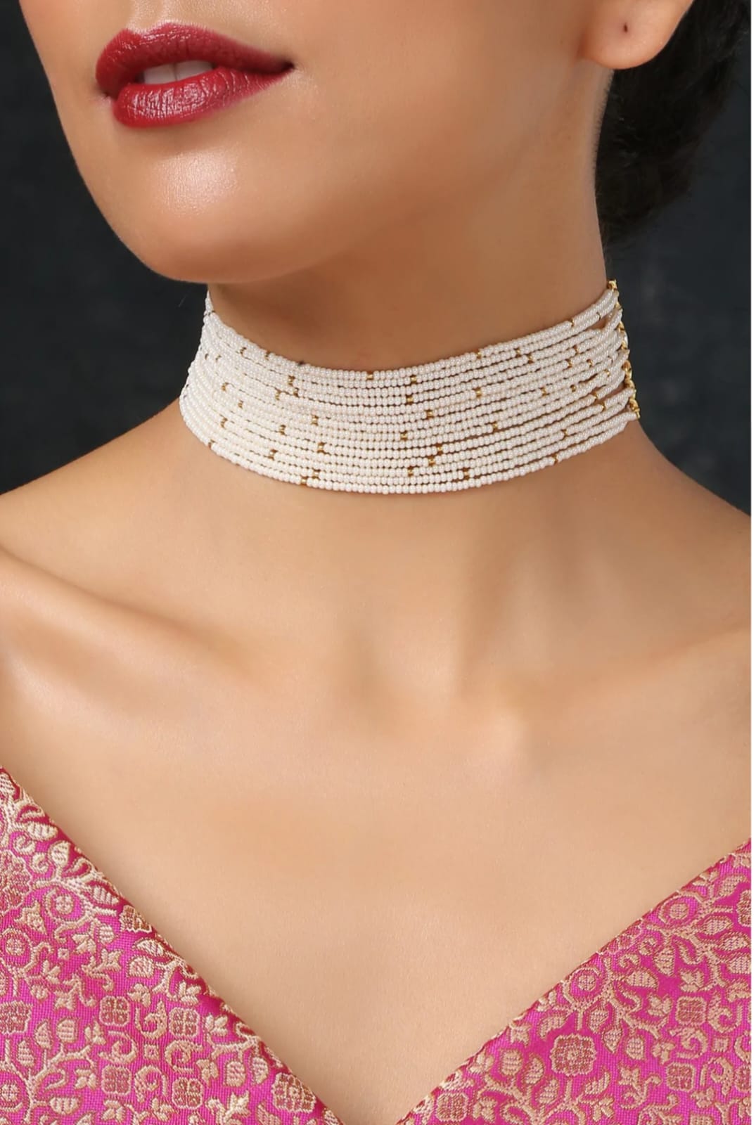 Gold Plated White Pearl Stones Choker - Image 3