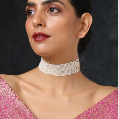 Gold Plated White Pearl Stones Choker