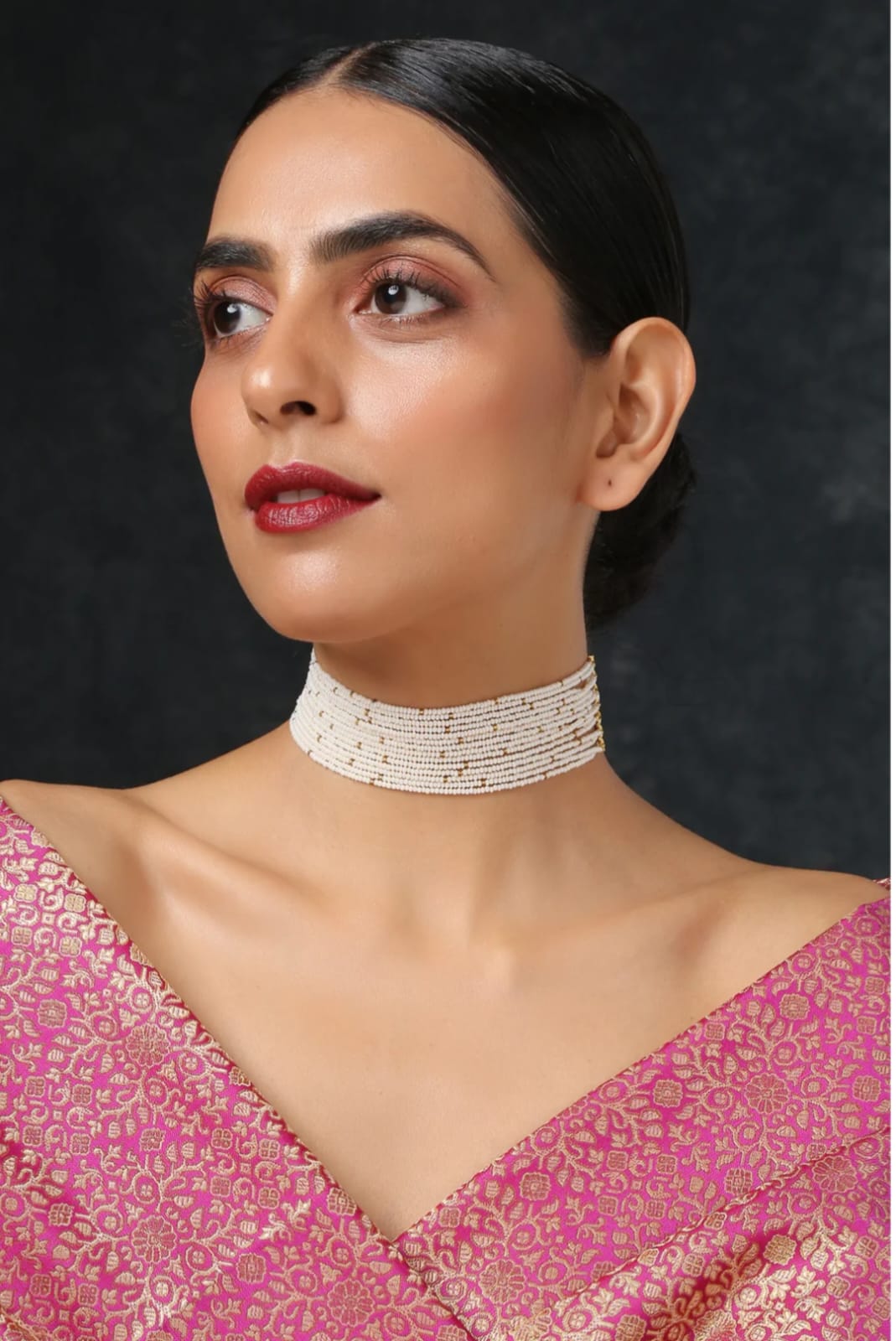 Gold Plated White Pearl Stones Choker