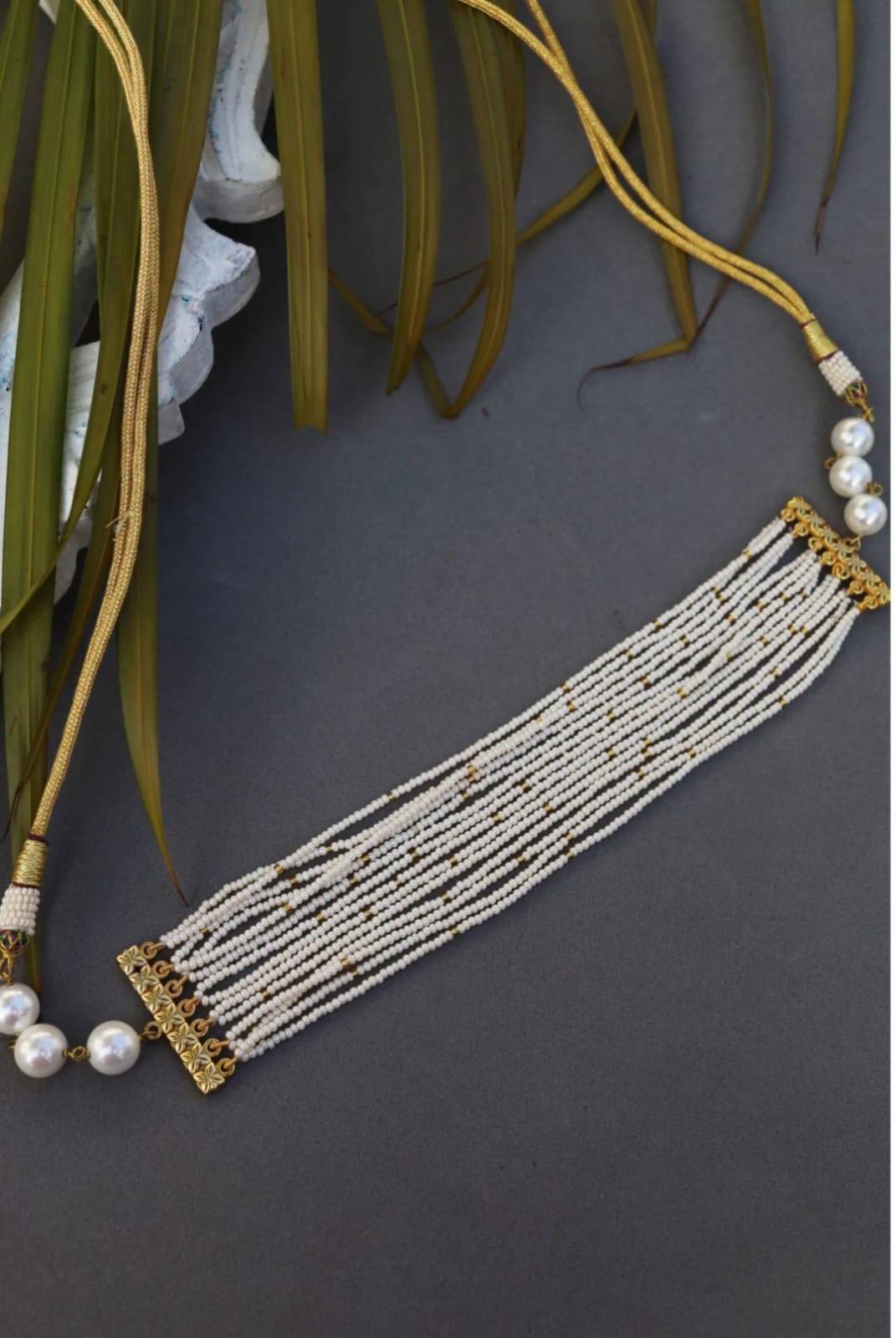 Gold Plated White Pearl Stones Choker - Image 2