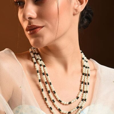 Green Beaded Pearl Layered Necklace
