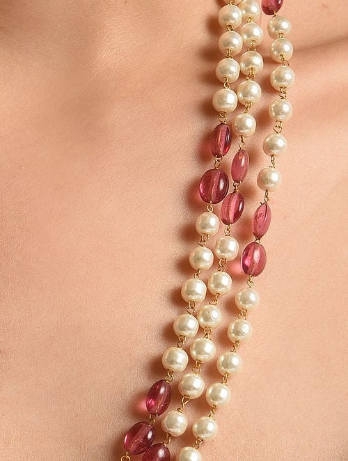 Pink Pearl Beaded Layered Necklace - Image 3