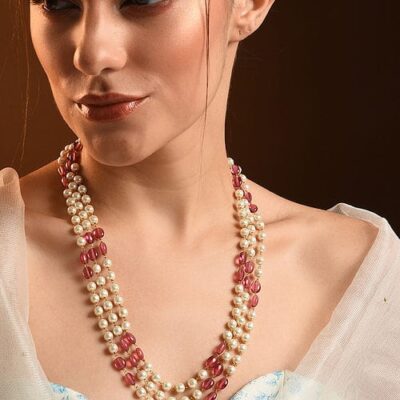 Pink Pearl Beaded Layered Necklace