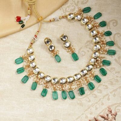 Gold Plated Kundan Polki Necklace Set
