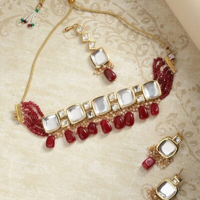 Gold Plated Kundan Polki Necklace Set