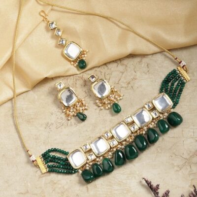 Gold Plated Kundan Polki Necklace Set