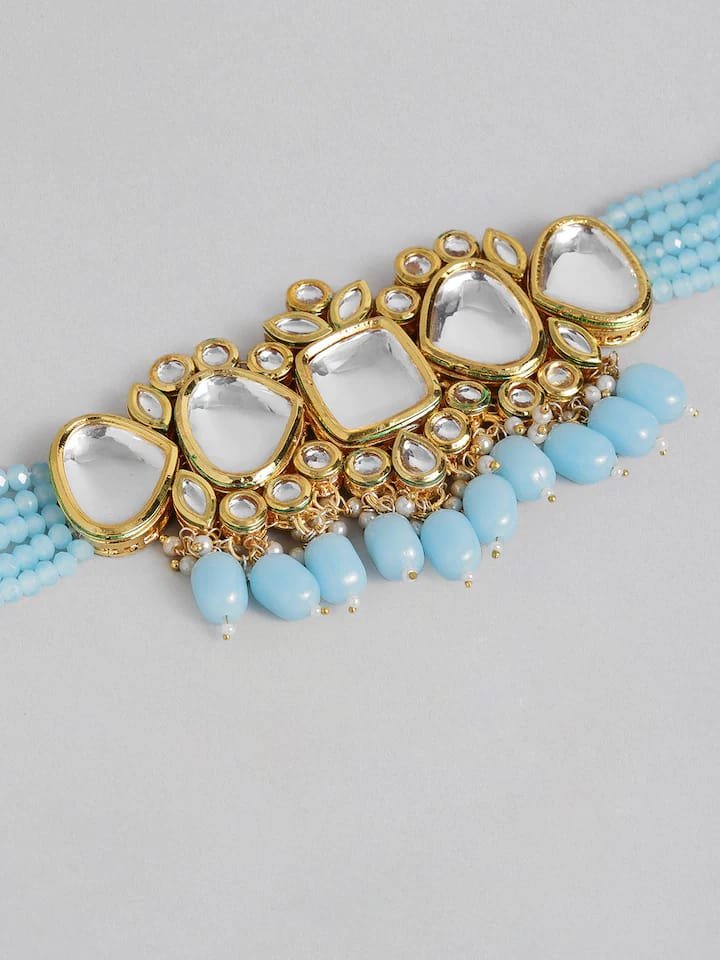 Gold Plated Kundan Polki Necklace Set - Image 3