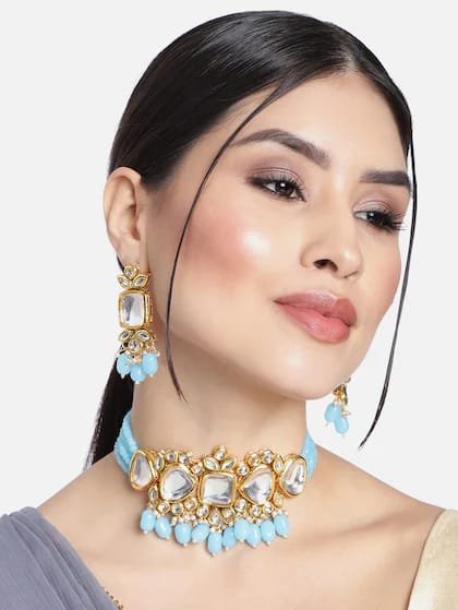Gold Plated Kundan Polki Necklace Set - Image 2