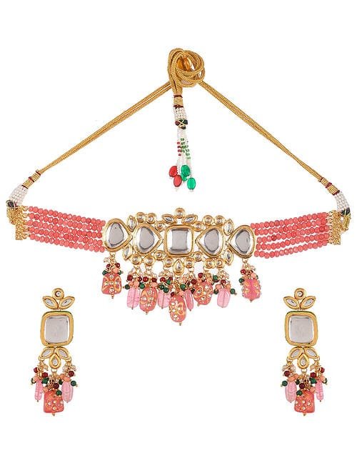 Jadau Kundan Necklace & Earrings Set - Image 3