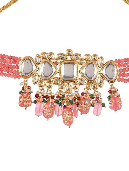 Jadau Kundan Necklace & Earrings Set - Image 4