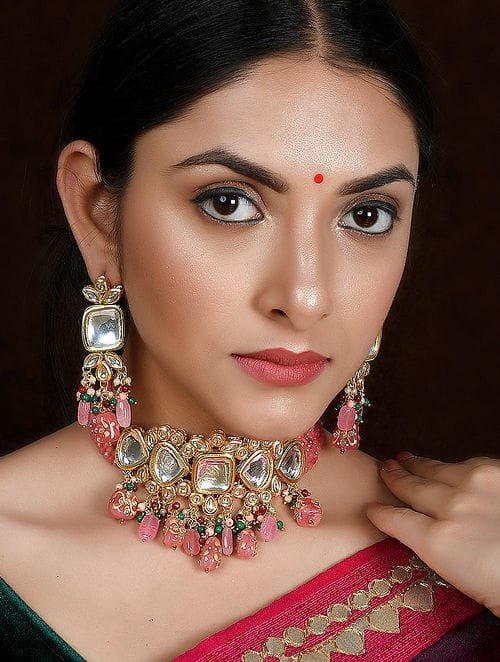 Jadau Kundan Necklace & Earrings Set - Image 2