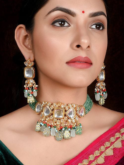 Jadau Kundan Necklace & Earrings Set - Image 2