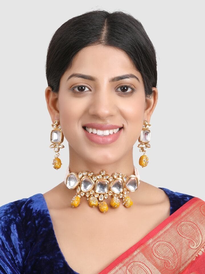 Jadau Kundan Necklace & Earrings Set - Image 2