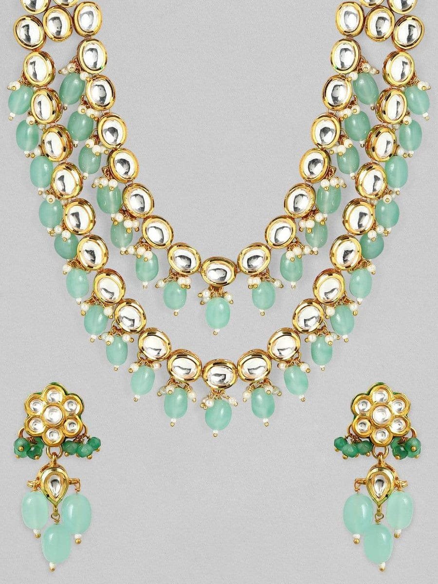 Jadau Kundan Necklace & Earrings Set - Image 3
