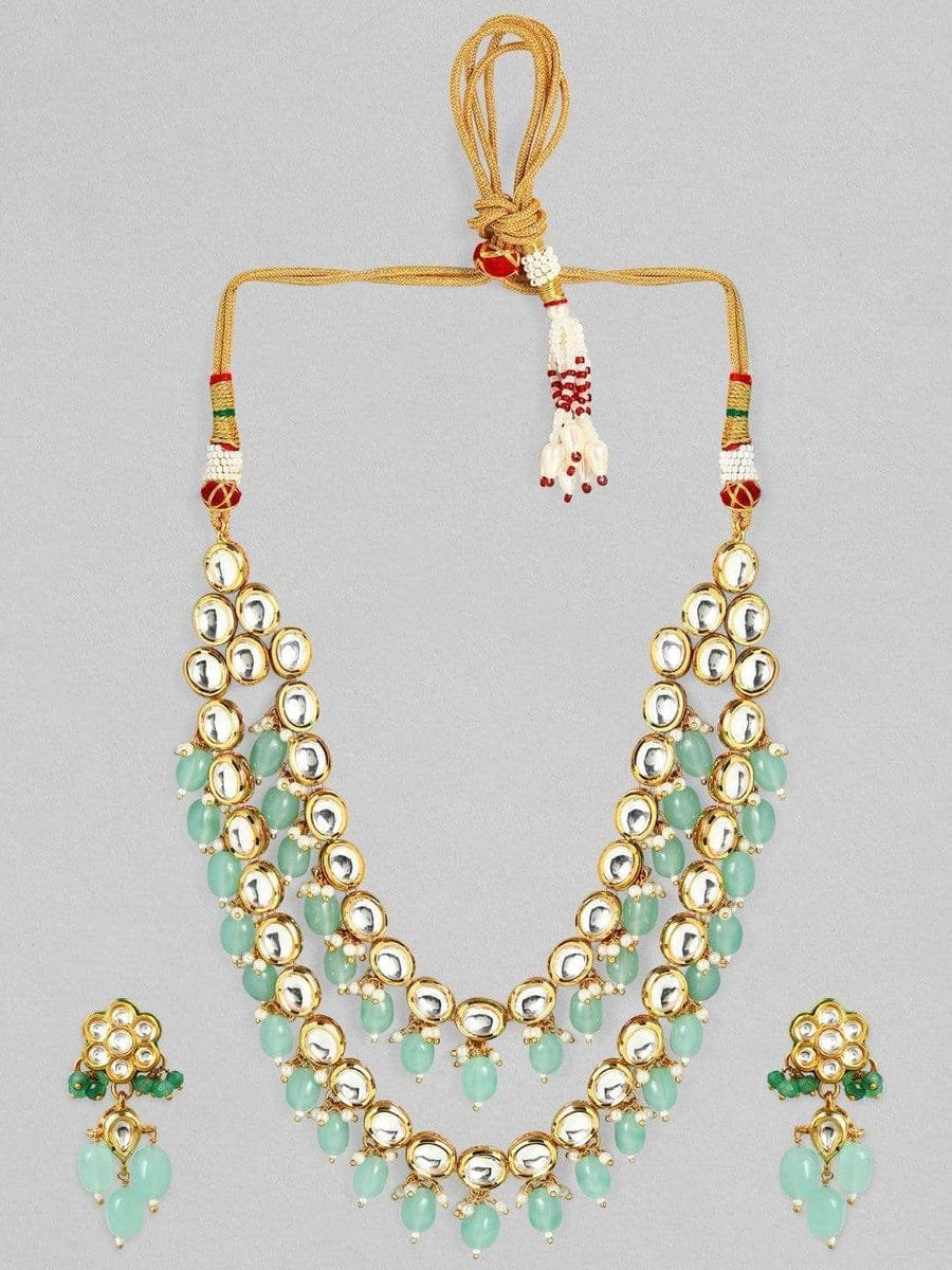 Jadau Kundan Necklace & Earrings Set - Image 2