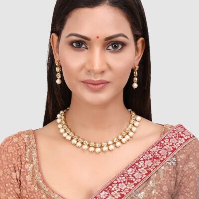 Golden Stone With Gold Tone Kundan Choker Necklace Set