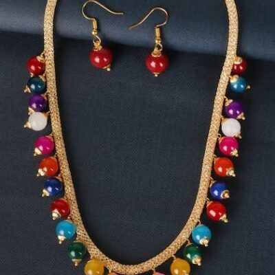 Multi Stone With Silver Tone Ad Necklace Set