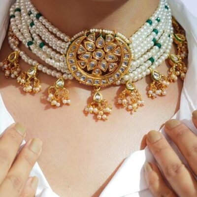 Gold Tone Kundan Choker Necklace Set
