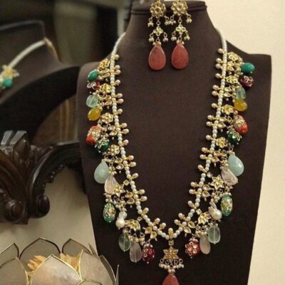 Gold-Plated Kundan-Studded Necklace & Earrings Set
