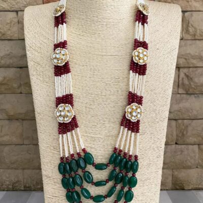 Designer Handmade Kundan And Semi Precious Stone Beads Necklace Set