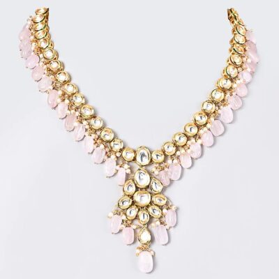 Gold-Plated Kundan-Studded Necklace & Earrings Set