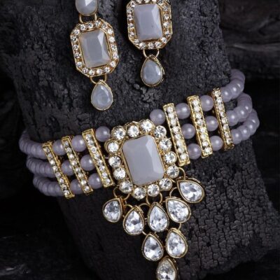 Gold-Plated Kundan-Studded Necklace & Earrings Set