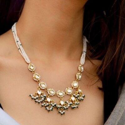 Green Kundan And Pearls Necklace