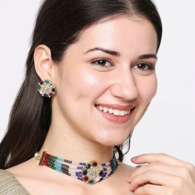 Multicolor Beads & Kundan Choker Necklace Set
