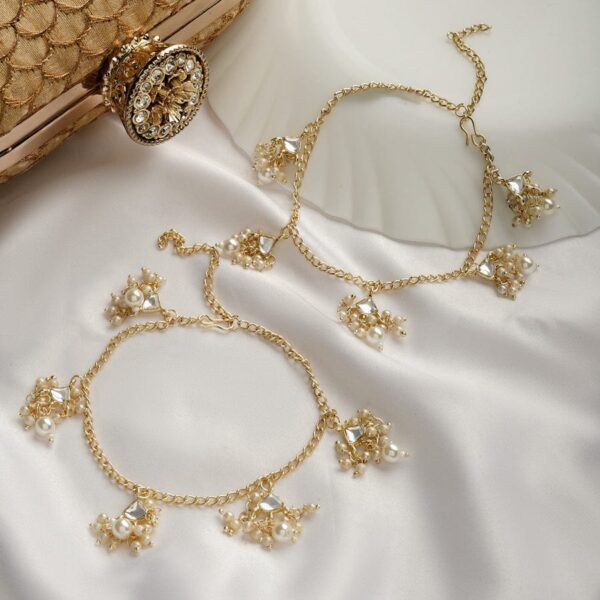 Delicate Gold & Peral Anklet Set Of 2 - Image 2