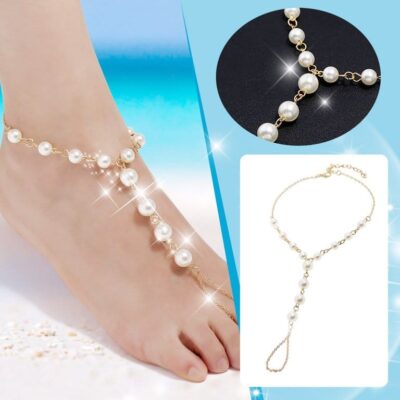 Delicate Gold & Peral Anklet Set Of 2