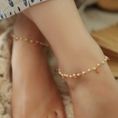 Gold-Plated & White Peral Set Of 2 Anklets