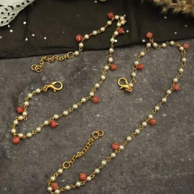 Gold-Plated & White Peral Set Of 2 Anklets