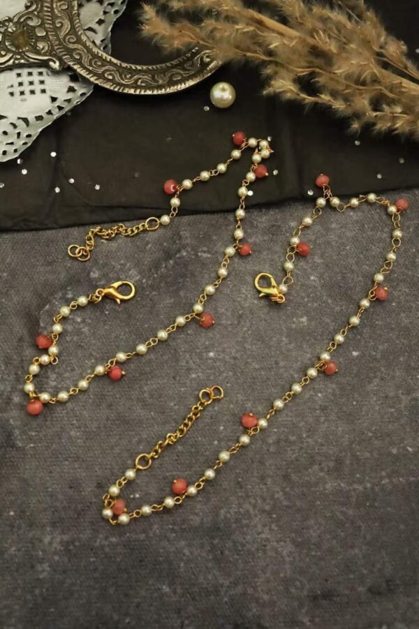 Gold-Plated & White Peral Set Of 2 Anklets