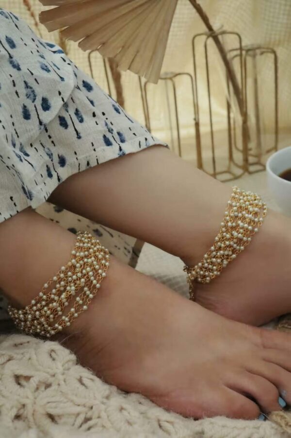 Gold-Plated & White Peral Set Of 2 Anklets - Image 3