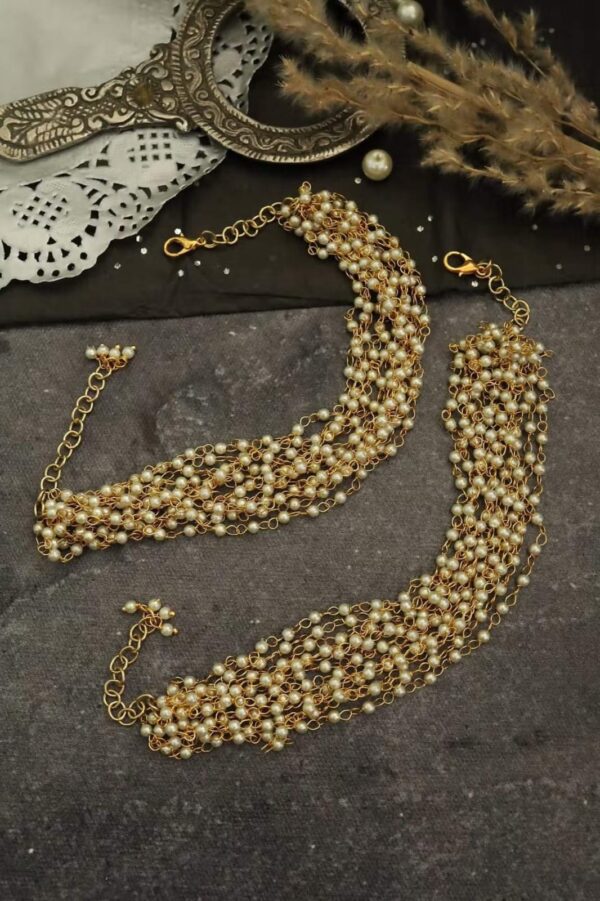 Gold-Plated & White Peral Set Of 2 Anklets - Image 2