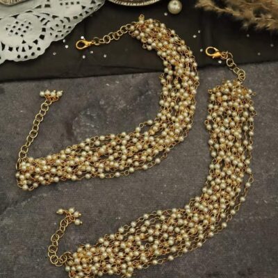 Gold-Plated & White Peral Set Of 2 Anklets