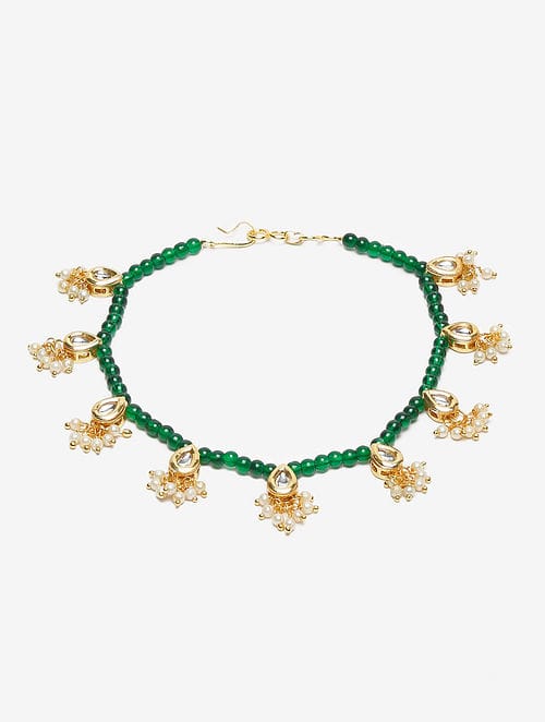 Gold Plated Kundan Pearl Tasselled Payal - Image 3