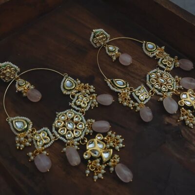 Gold Plated Kundan Polki And Pearl Chandbali Earrings