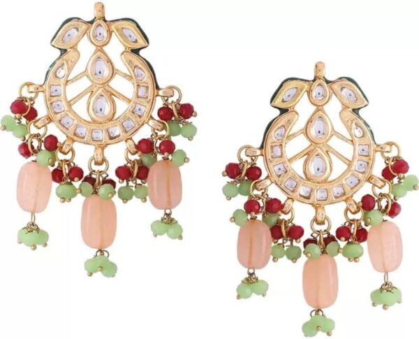 Gold Plated Kundan Polki And Pearl Earrings - Image 3