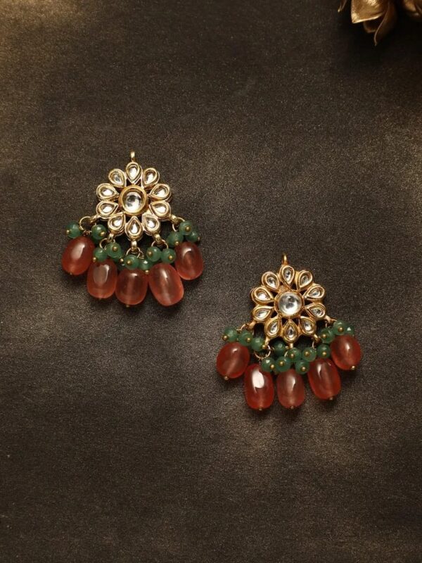 Gold Plated Kundan Polki And Pearl Earrings - Image 2