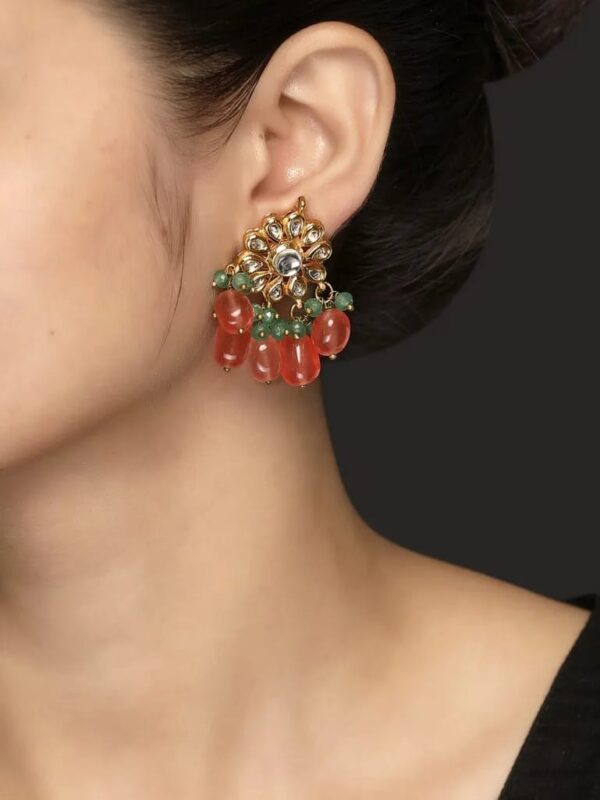 Gold Plated Kundan Polki And Pearl Earrings