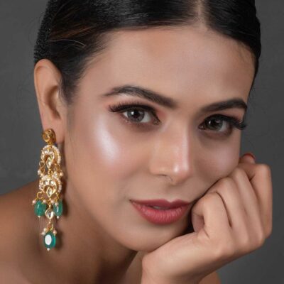 Gold Finish Stud Earrings With Kundan Polki Stone