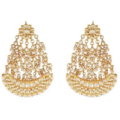 Gold Plated Dangler Earrings With Kundan Polki
