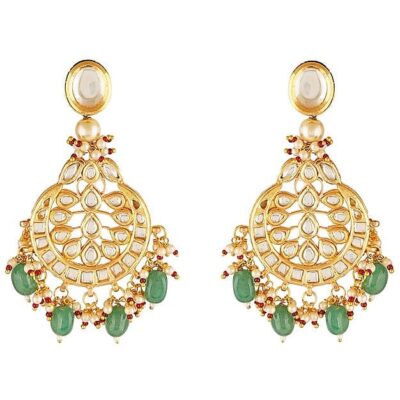 Gold Finish Stud Earrings With Kundan Polki Stone