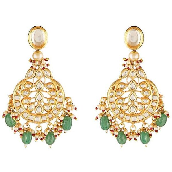Gold Finish Stud Earrings With Kundan Polki Stone