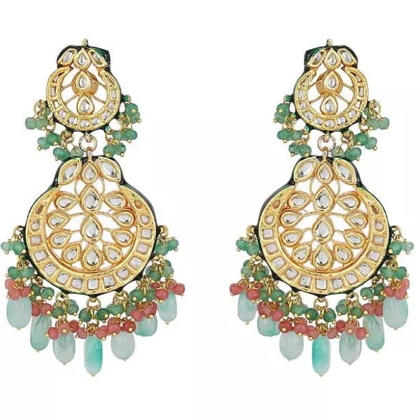 Gold Finish Stud Earrings With Kundan Polki Stone