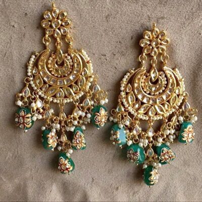 Gold Plated Kundan Polki And Pearl Chandbali Earrings